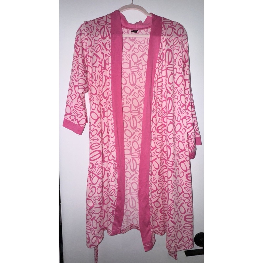 BEBE Sleepwear Pink Logo 3/4 Sleeve Belted Robe Womens Large Vintage